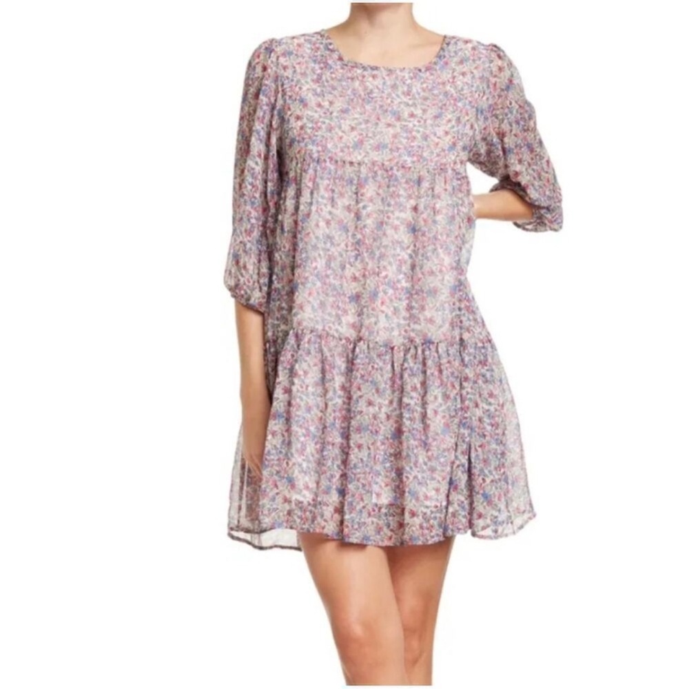 BB Dakota by Steve Madden Free Spirit Floral Babydoll Chiffon Mini Dress XS - Picture 4 of 12